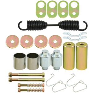 Brake shoe hardware kit with long anchor pins for one drum brake wheel