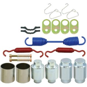 Brake shoe hardware kit Q brake components laid out