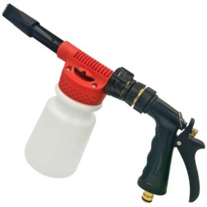 Foam spray gun with heavy duty bottle attached to hose