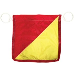 Warning flag with rope 450mm x 450mm red and yellow nylon mesh