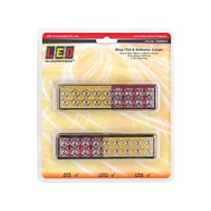 Rear stop tail indicator lamp 12-24V twin pack with compact rectangular amber and red LED lens