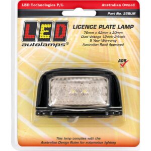 LED licence plate lamp with black housing and clear lens for trailer number plate lighting