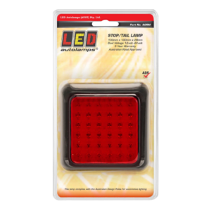 12/24V stop tail lamp square LED with black housing and bracket.