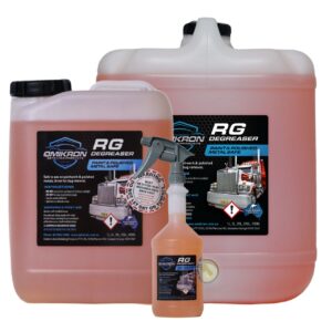 RG Degreaser bottles and drums.