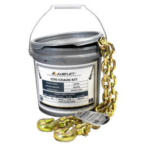 G70 transport chain kit 8mm x 9m with grab hooks in reusable container