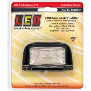 12/24V licence plate lamp with black bracket and clear lens