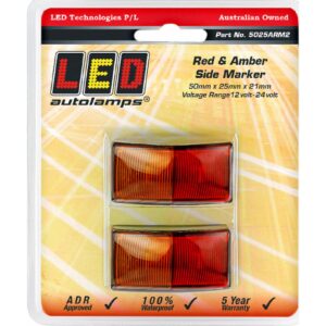 Red amber side marker LED lamp with compact low-profile body