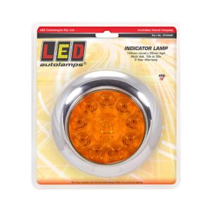 Round amber LED indicator lamp with chrome bezel