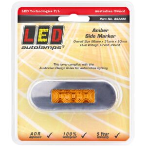 Amber LED side marker lamp with stainless steel bezel