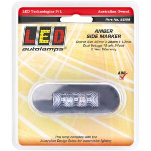 Amber side marker lamp with clear lens and stainless steel bezel