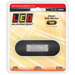 Amber side marker lamp with clear lens and black bezel