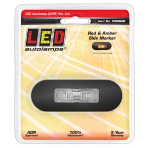 Amber red side marker lamp with clear lens and black bezel