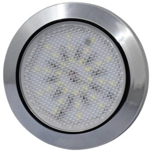 round LED interior light with chrome base and low profile lens