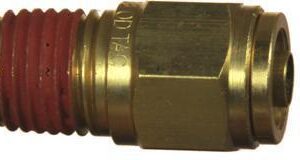 DOT air brake male connector 3/8 x 1/4 NPT push-in fitting on white background