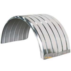 Ribbed stainless steel mudguard for truck and trailer wheel position