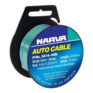 Narva 4mm green single core cable 4m roll for trailer wiring