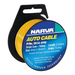 Narva 4mm yellow single core cable 4m roll for trailer wiring