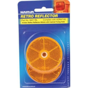 Narva 60mm round amber reflector with central fixing hole pack of 2
