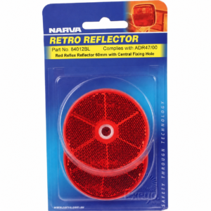 Narva 60mm round red reflector with central fixing hole pack of 2