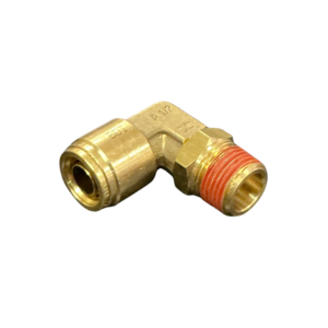 Brass swivel male elbow with 1/2in push-in tube end and 3/8in NPT male thread