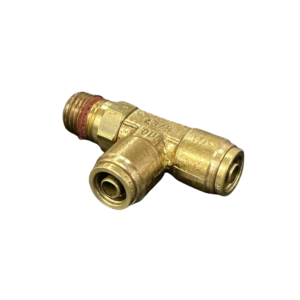 Brass swivel male run tee for 3/8in air brake tube and 1/4 NPT port