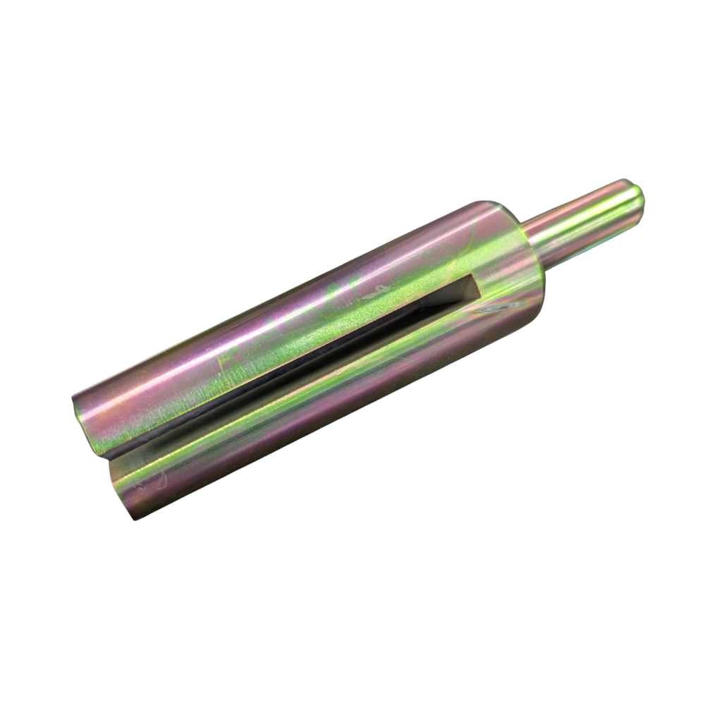 Drill-powered winch strap winding tool with slotted metal head and round shank