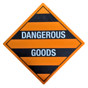 Mixed Class Dangerous Goods Sign 250x250mm orange and black striped diamond with white Dangerous Goods lettering