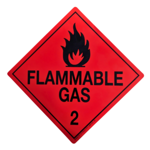 Class 2 Flammable Gas Sign 250x250mm red diamond with black flame symbol and class numeral 2
