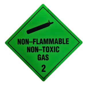 Class 2 Non-Flammable Non-Toxic Gas Sign 250x250mm green diamond with black gas cylinder symbol