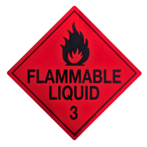 Class 3 Flammable Liquid Sign with red dangerous goods diamond and black flame symbol