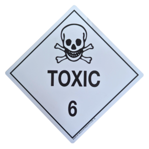Class 6 Toxic Sign 250x250mm white diamond with black skull and crossbones symbol and class numeral 6